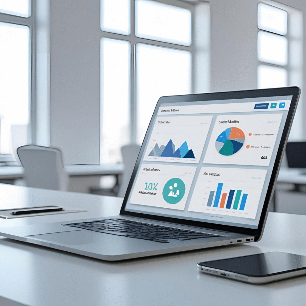 Laptop displaying web analytics dashboard – Briton Designs web design and digital marketing agency in Manchester UK